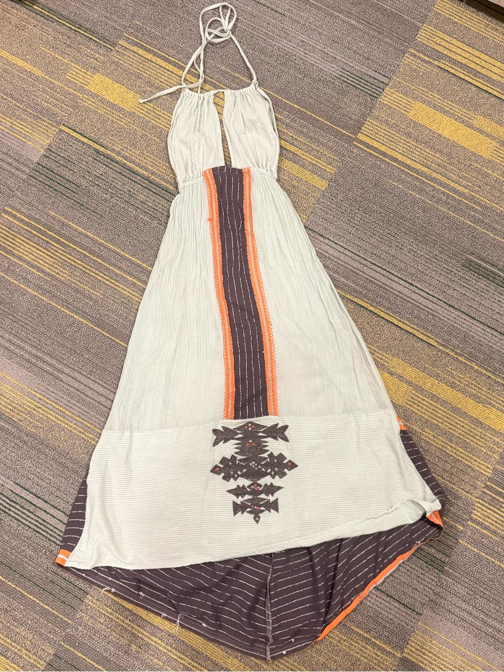 Free People Mint Halter High-Low Dress with Charcoal & Orange Trim